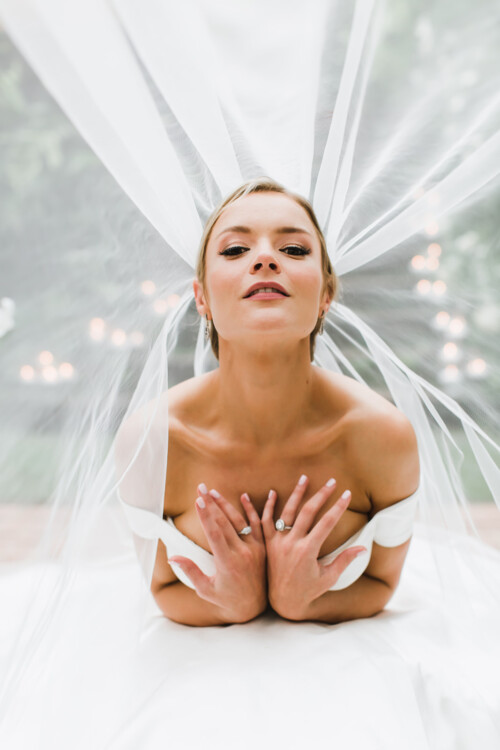 Matias Ezcurra Photography, Bride Alexandra Henkel in her wedding dress at her Haiku Mill wedding.