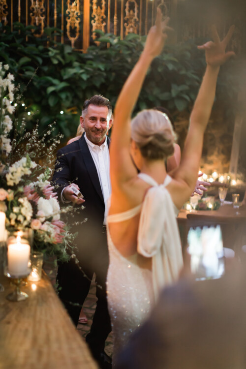 Matias Ezcurra Photography, Happy bride and groom's father at Haiku Mill wedding reception.