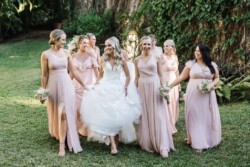 Matias Ezcurra Photography, Bride and bridesmaids in blush pink dresses at Haiku Mill wedding.