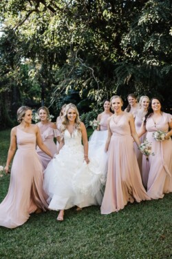 Matias Ezcurra Photography, Bride and bridesmaids in blush pink dresses at Haiku Mill wedding.
