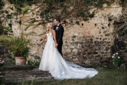 Matias Ezcurra Photography, Bride and groom at their Haiku Mill wedding, holding hands and smiling.