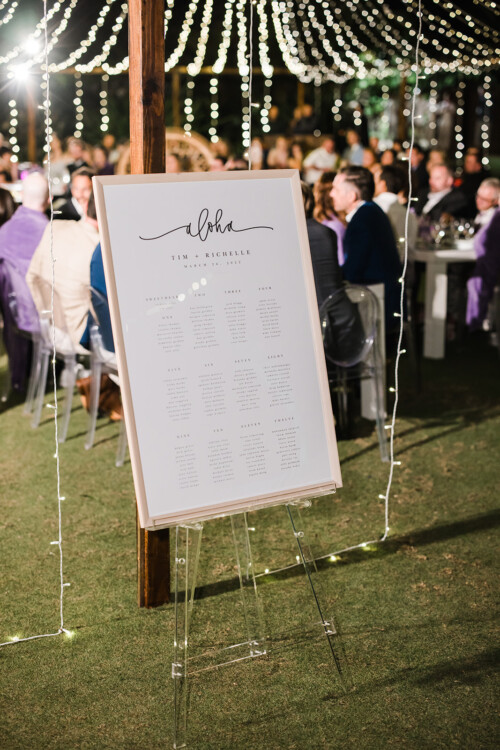 Matias Ezcurra Photography, Wedding seating chart for Tim & Richelle's March 26, 2022 wedding.