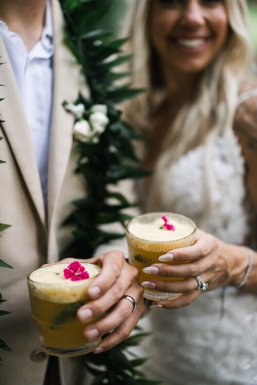 Matias Ezcurra Photography, Newlyweds Jessica & Mike toast with cocktails at their Haiku Mill wedding.