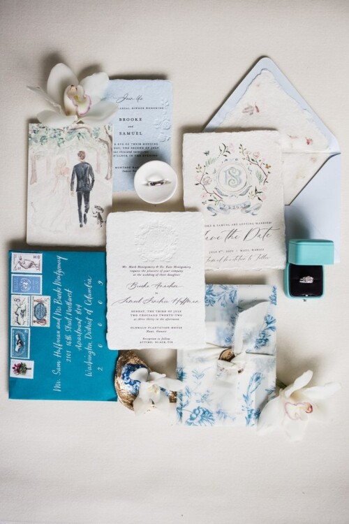 Matias Ezcurra Photography, Elegant wedding stationery for Brooke & Sam's Olowalu Plantation wedding, including invitations and save-the-date cards.