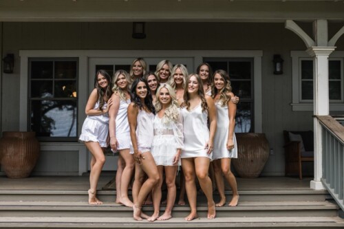 Matias Ezcurra Photography, Bride and bridesmaids in white silk pajamas at Olowalu Plantation wedding