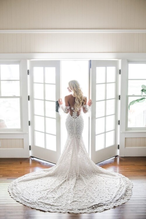 Matias Ezcurra Photography, Bride in stunning beaded lace wedding gown at Olowalu Plantation.