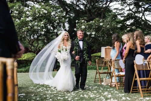 Matias Ezcurra Photography, Bride and father walking down aisle at Olowalu Plantation wedding.