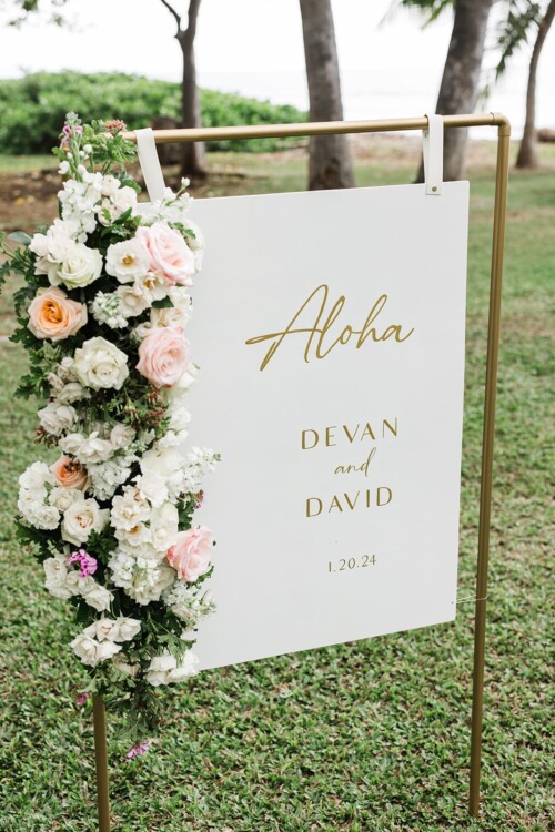 Matias Ezcurra Photography, Wedding welcome sign: Aloha Devan & David 1.20.24, Olowalu Plantation House
